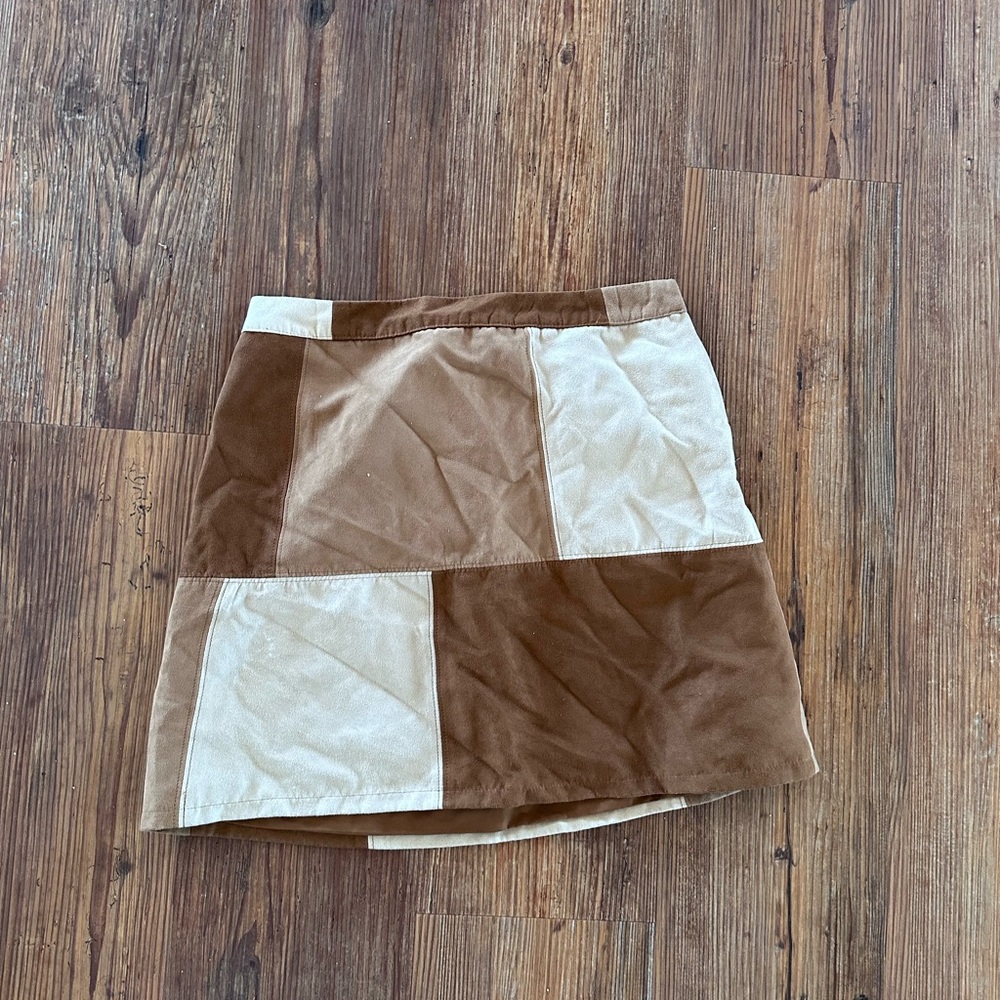 Hollister Patchwork Mini Skirt in Brown and Cream